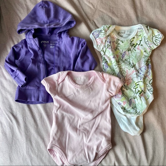 Pact Other - Pact Organic baby girl set 2 onesies and a zip-up hoodie 0-3 months